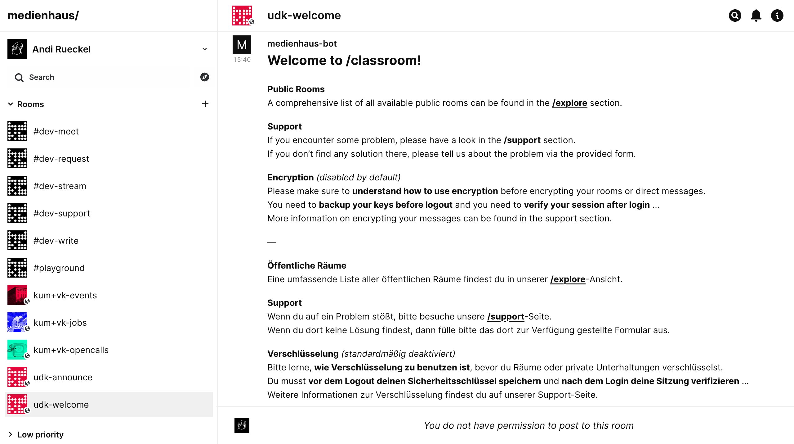 screenshot of the element-web matrix chat/communication/collaboration application interface